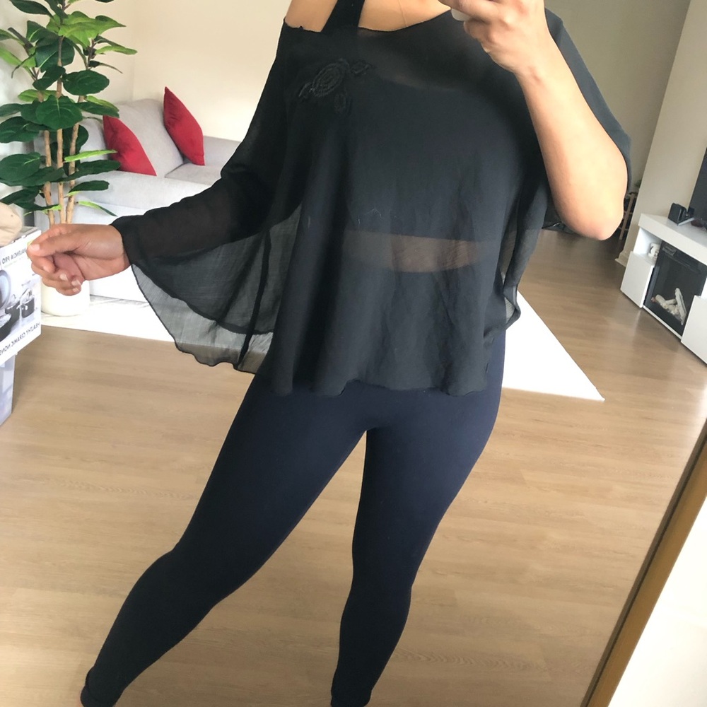 Sheer Off-Shoulder Black shawl